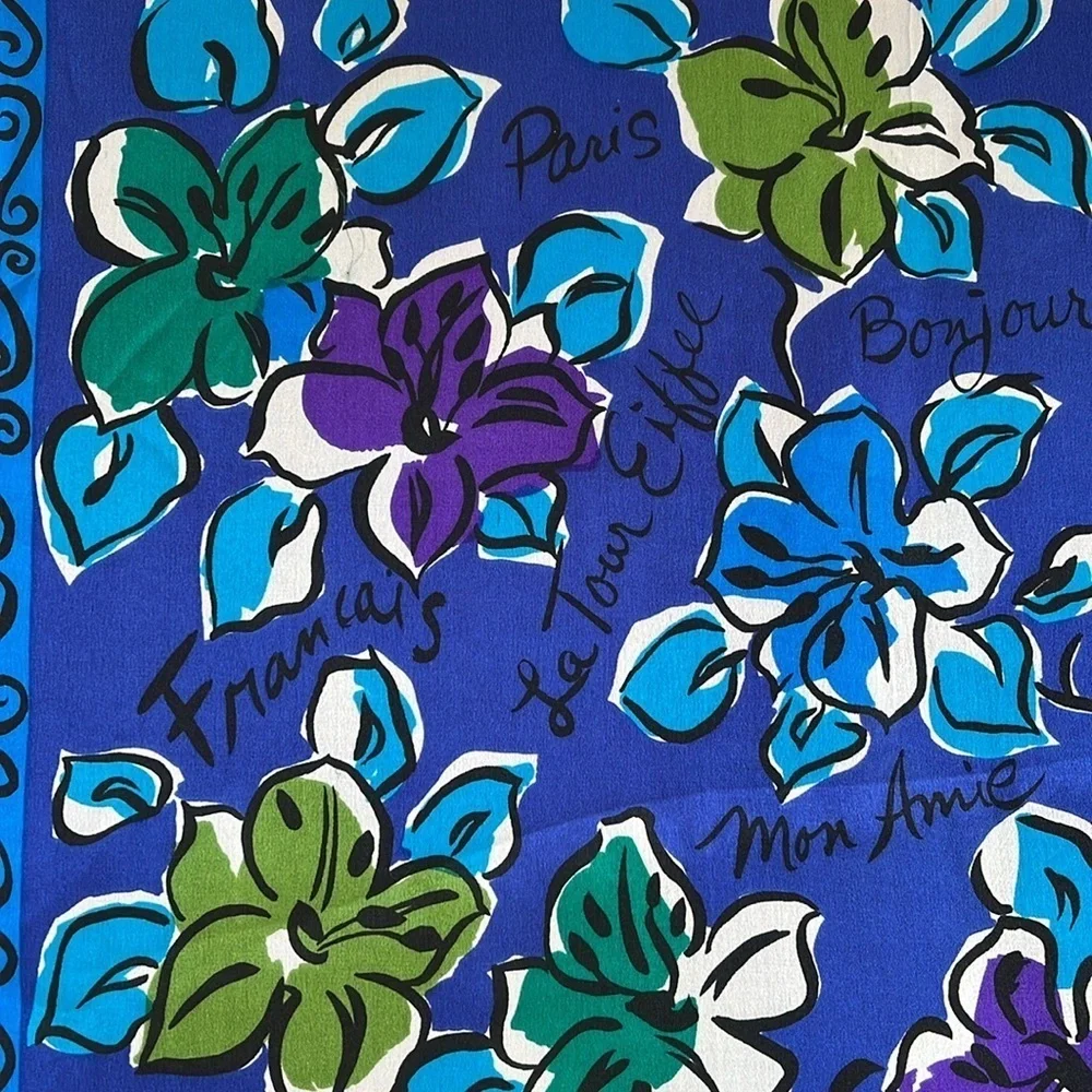 Vintage Oscar de la Renta Studio Silk French Inspired Flower Long Scarf